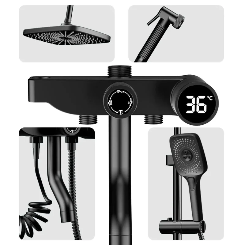 Heavy Duty Solid Brass Exposed Wall Mount Shower System Offering Top Shelf Performance With An 8 Inch Round Rain Head And Four Spray Functions For Any Bathroom Setup