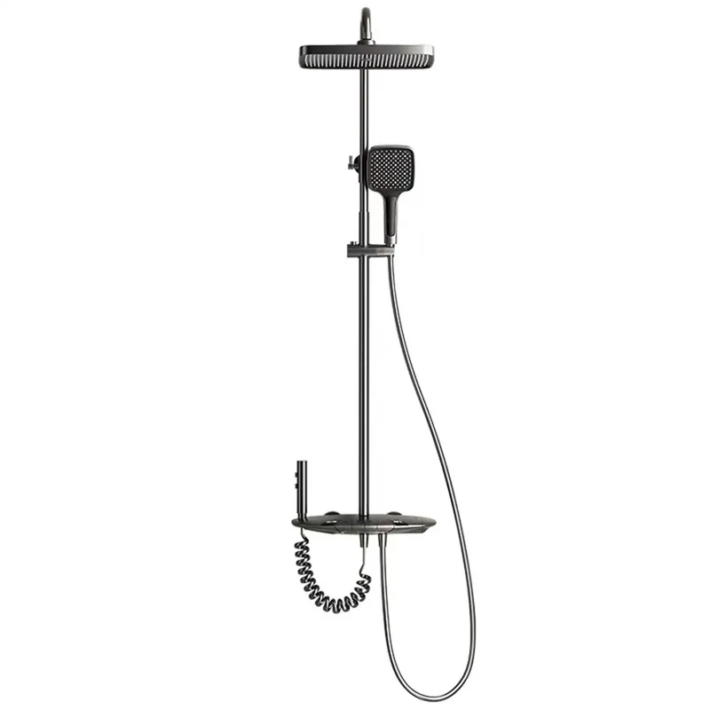 Slick Thermostatic Shower System With No Plug Hassle Led Temp Gauge Large Rainfall Head Adjustable Height Four Function Valve And Reliable Bidet Sprayer Smooth Gray Finish