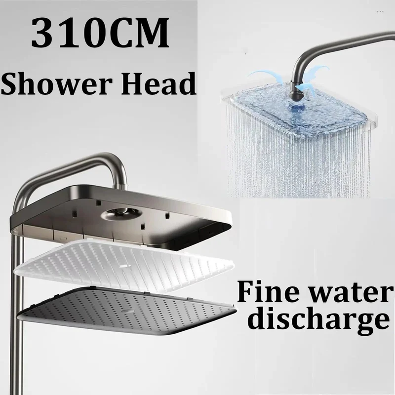 Slick Thermostatic Shower System With No Plug Hassle Led Temp Gauge Large Rainfall Head Adjustable Height Four Function Valve And Reliable Bidet Sprayer Smooth Gray Finish