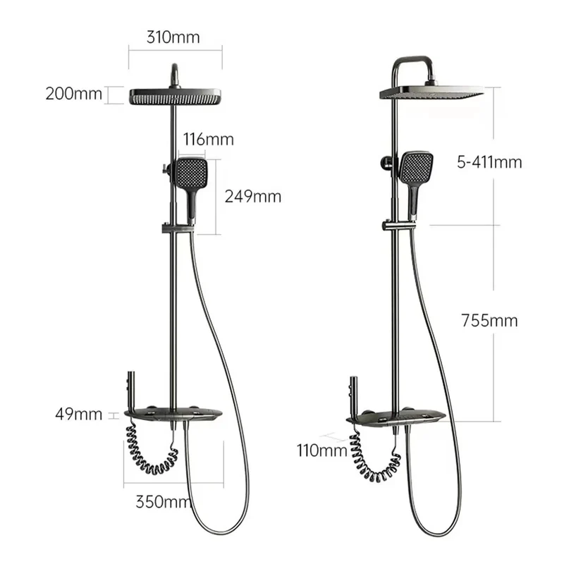 Slick Thermostatic Shower System With No Plug Hassle Led Temp Gauge Large Rainfall Head Adjustable Height Four Function Valve And Reliable Bidet Sprayer Smooth Gray Finish