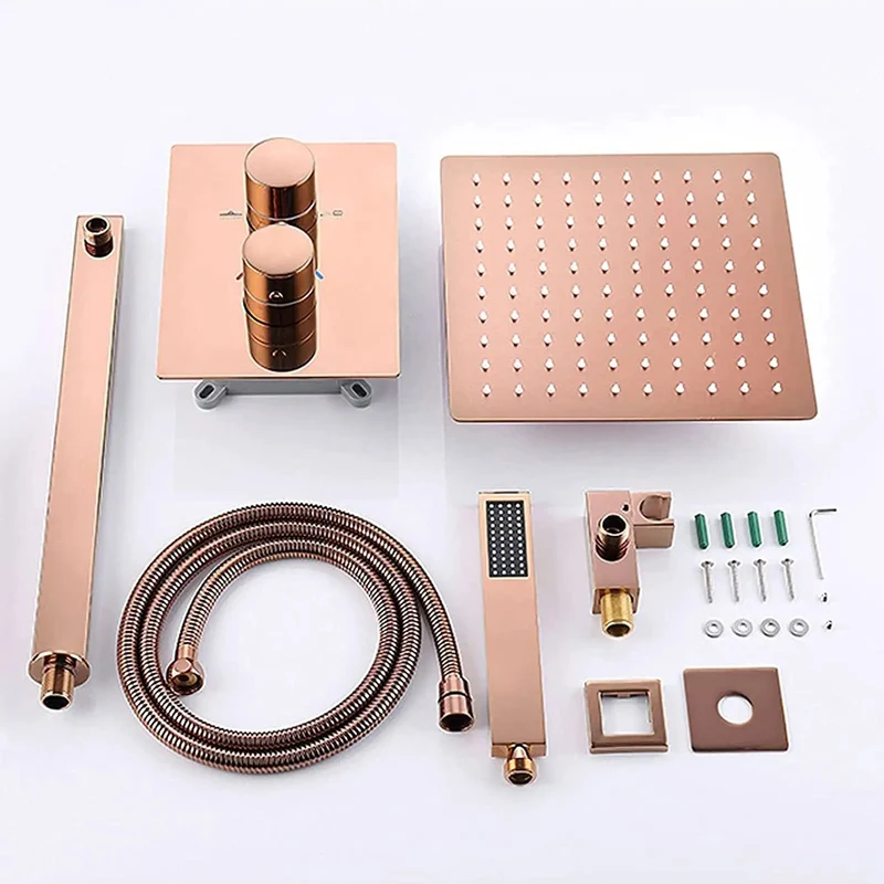 10 Inch Ultra Thin Rose Gold Shower Set With Heavy Duty High Pressure Rain Head And Handheld Sprayer Luxury Solid Brass Bathroom Mixer For An Insane Home Glow Up And Flawless Aesthetic