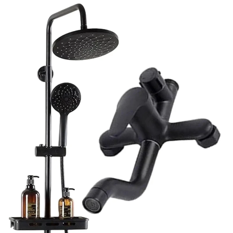 Matte Black Exposed Shower System Wall Mounted 3 Jet Tub Shower Faucet Set Solid Brass Air Injection Lead Free Rust Proof Badass Bathroom Plumbing Set