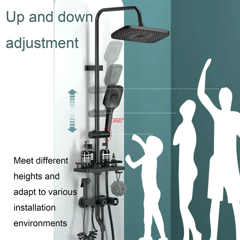 Matte Black Exposed Shower System Wall Mounted 3 Jet Tub Shower Faucet Set Solid Brass Air Injection Lead Free Rust Proof Badass Bathroom Plumbing Set