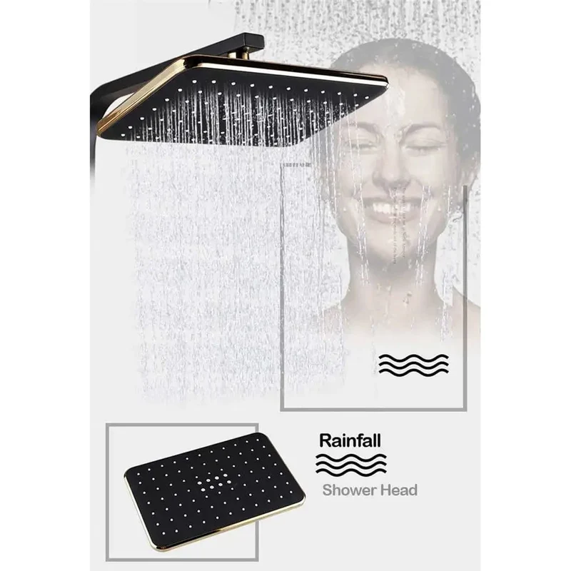 Top-Tier In-Wall Shower Faucet Set Featuring Badass Rainfall Head, Smooth Flow Swivel Spout, Kickin Four Handle Control, Matte Black Finish For Modern Bathrooms, Easy Setup