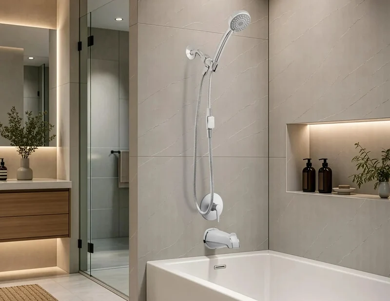 Slick Multifunction Handheld Shower Head Featuring Smart Auto Divert Thermostatic Valve And High Pressure Massage Jets For Smooth Hassle Free Showers Chrome Finish