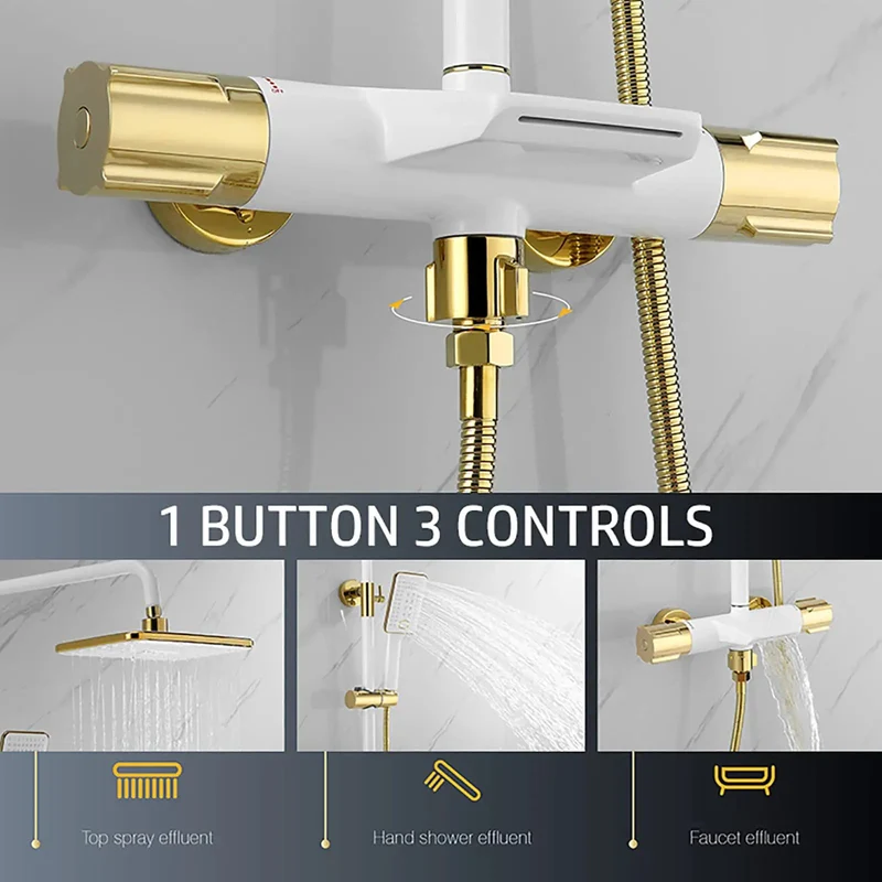 Top Shelf Wall Mount Shower System With Pressure Boosting Rain Head And Triple Mode Handheld Sprayer Plus Hidden Waterfall Tub Spout Double Handle Faucet In Slick Black Chrome