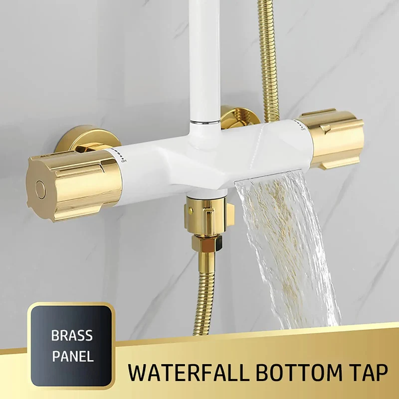 Top Shelf Wall Mount Shower System With Pressure Boosting Rain Head And Triple Mode Handheld Sprayer Plus Hidden Waterfall Tub Spout Double Handle Faucet In Slick Black Chrome