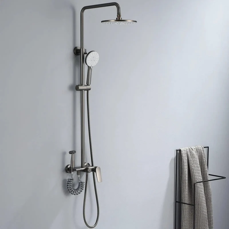 Badass 9 Inch Rain Shower System With Multi Mode Hand Sprayer And Tub Faucet High Pressure Output Gun Gray Brass Build With Smooth Air Mixed Flow That Totally Transforms Your Morning Bath Time Routine