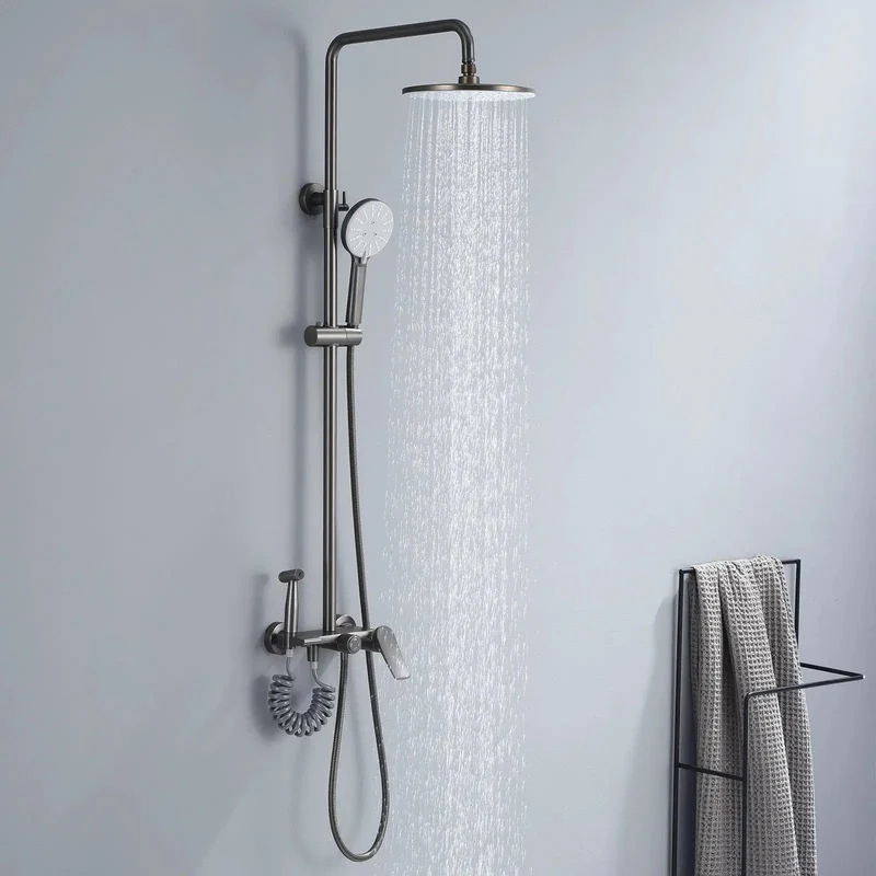 Badass 9 Inch Rain Shower System With Multi Mode Hand Sprayer And Tub Faucet High Pressure Output Gun Gray Brass Build With Smooth Air Mixed Flow That Totally Transforms Your Morning Bath Time Routine