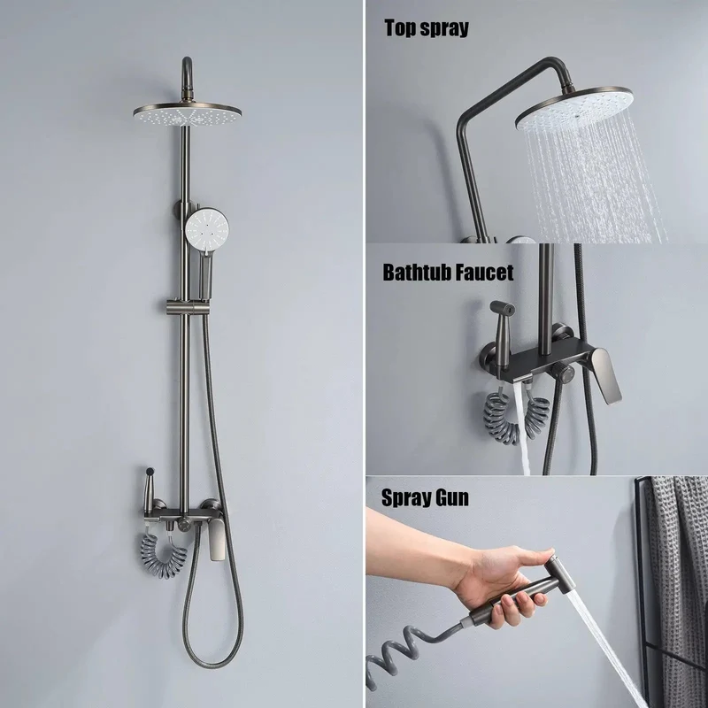 Badass 9 Inch Rain Shower System With Multi Mode Hand Sprayer And Tub Faucet High Pressure Output Gun Gray Brass Build With Smooth Air Mixed Flow That Totally Transforms Your Morning Bath Time Routine