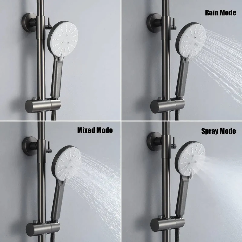 Badass 9 Inch Rain Shower System With Multi Mode Hand Sprayer And Tub Faucet High Pressure Output Gun Gray Brass Build With Smooth Air Mixed Flow That Totally Transforms Your Morning Bath Time Routine