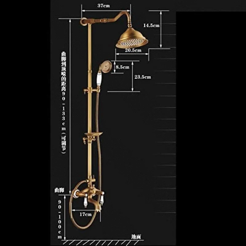 Eight Inch Rain Shower System With Dual Handles And Swiveling Tub Spout In Classic Antique Brass Finish Features Anti Clog Silicone Jets And Air Mixing Valve For Hassle Free Setup Top Shelf Durability Guaranteed
