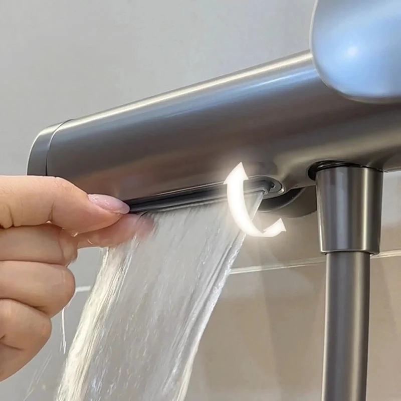 Straight Up Premium Exposed Wall Mount Shower System In Gun Gray Packs A Massive 280mm Round Rainfall Head And Four Pattern Handheld Sprayer Joined By A Clean Waterfall Tub Spout For A Bathroom Refresh That Truly Slaps