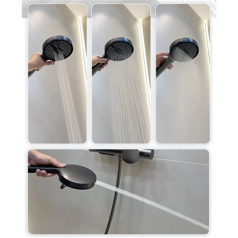 Straight Up Premium Exposed Wall Mount Shower System In Gun Gray Packs A Massive 280mm Round Rainfall Head And Four Pattern Handheld Sprayer Joined By A Clean Waterfall Tub Spout For A Bathroom Refresh That Truly Slaps