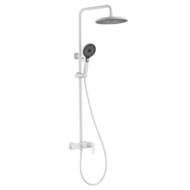 Top Notch Exposed Shower System Featuring Solid Copper Body Construction with a Classic Waterfall Tub Spout and Generous Rainfall Shower Head in Bright White