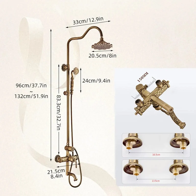 Heavy Duty Solid Brass Exposed Shower System With Rotating Tub Spout Cast In One Piece Retro Carved Bath Faucet Vintage Wall Mounted Fixture Kick Butt Style And Slick Finish