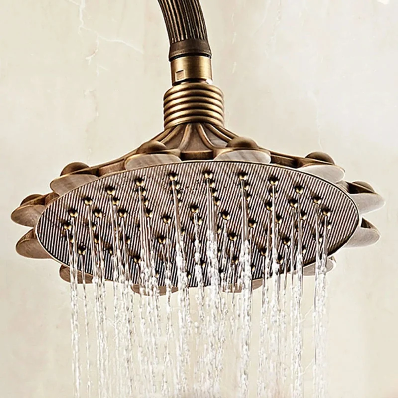 Heavy Duty Solid Brass Exposed Shower System With Rotating Tub Spout Cast In One Piece Retro Carved Bath Faucet Vintage Wall Mounted Fixture Kick Butt Style And Slick Finish