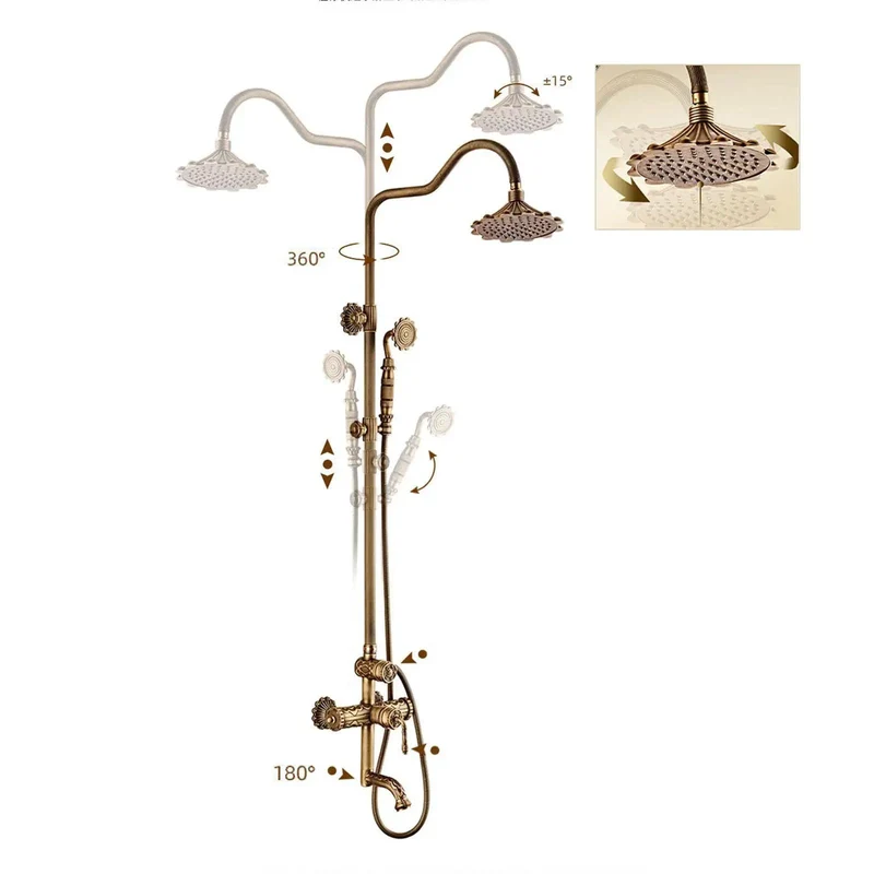 Heavy Duty Solid Brass Exposed Shower System With Rotating Tub Spout Cast In One Piece Retro Carved Bath Faucet Vintage Wall Mounted Fixture Kick Butt Style And Slick Finish