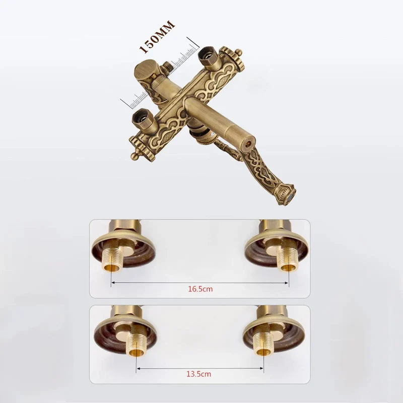 Heavy Duty Solid Brass Exposed Shower System With Rotating Tub Spout Cast In One Piece Retro Carved Bath Faucet Vintage Wall Mounted Fixture Kick Butt Style And Slick Finish
