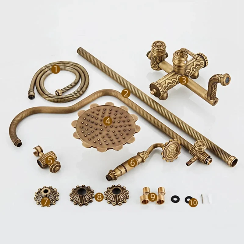 Heavy Duty Solid Brass Exposed Shower System With Rotating Tub Spout Cast In One Piece Retro Carved Bath Faucet Vintage Wall Mounted Fixture Kick Butt Style And Slick Finish