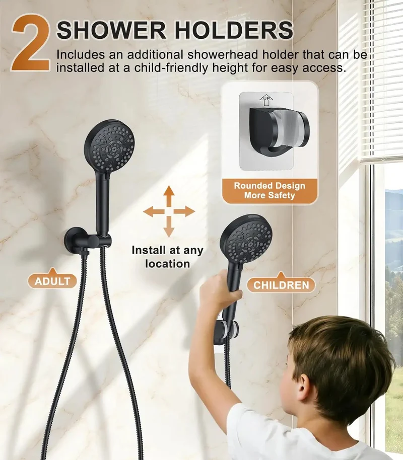 Wall Mounted Rain Shower System With Twelve Inch Ceiling Rainhead And Six Inch Angled Multi Settings Handheld Including Heavy Duty Chrome Valve Kit For Bathrooms Delivering Killer Water Pressure And Hassle Free Operation