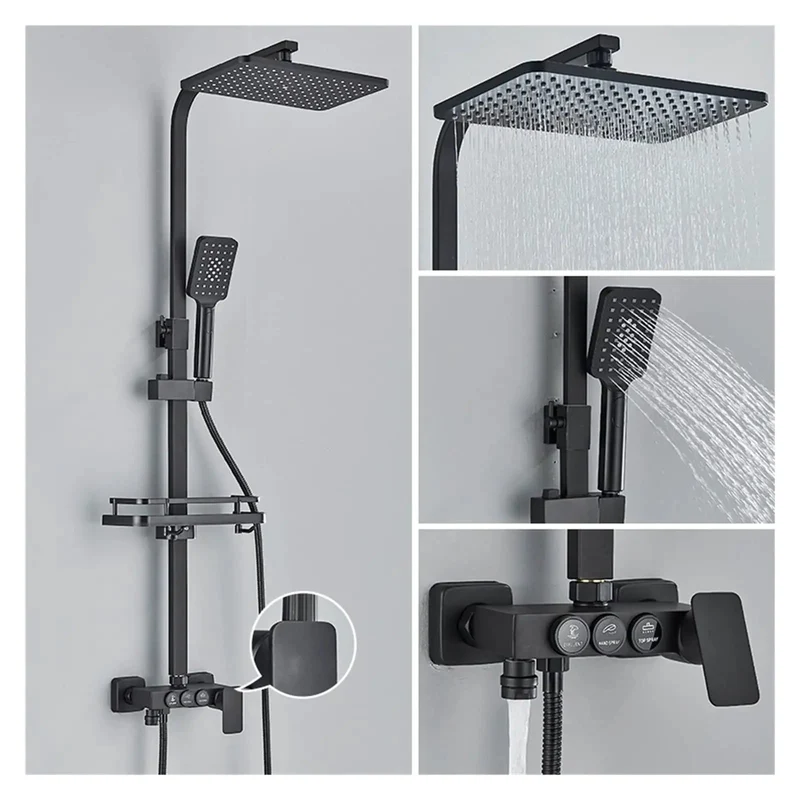 High Quality Premium Black Digital Shower System Featuring Slick Hydropower Thermostatic Flow And Rock Solid High Pressure Rainfall Head For Quick Bathtub Installation