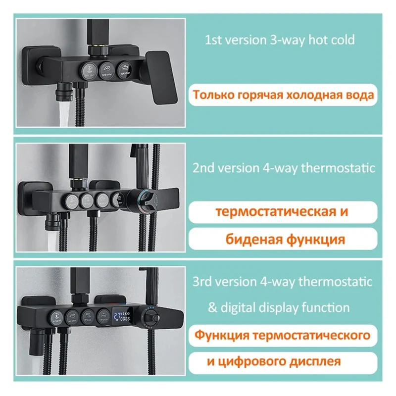 High Quality Premium Black Digital Shower System Featuring Slick Hydropower Thermostatic Flow And Rock Solid High Pressure Rainfall Head For Quick Bathtub Installation