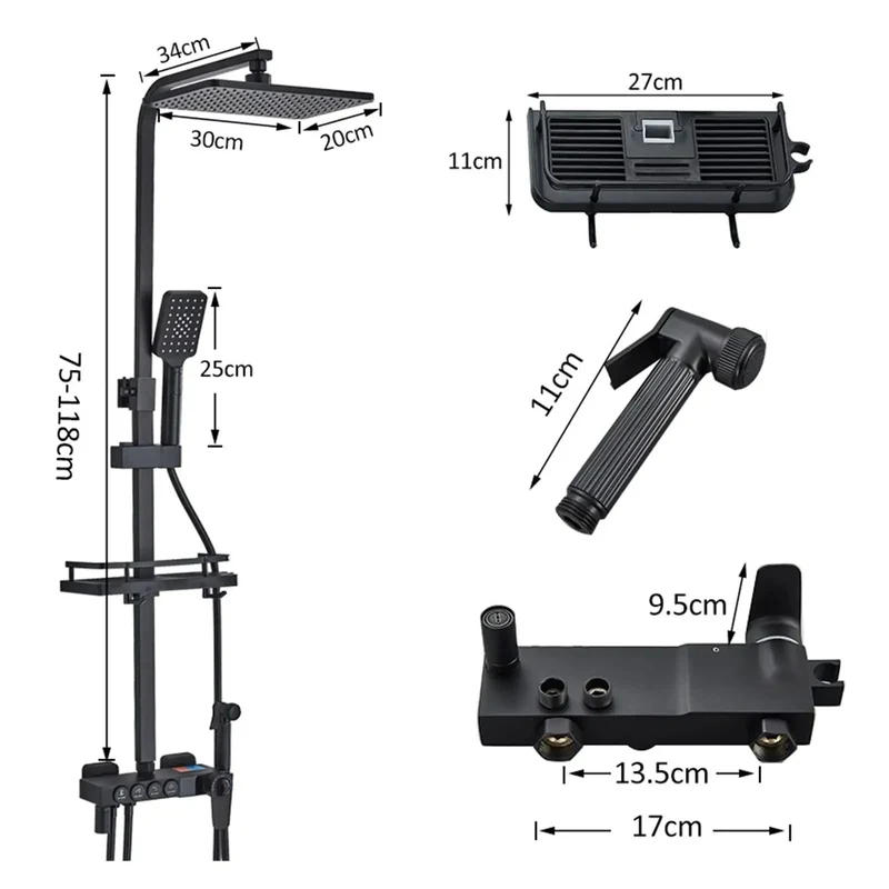 High Quality Premium Black Digital Shower System Featuring Slick Hydropower Thermostatic Flow And Rock Solid High Pressure Rainfall Head For Quick Bathtub Installation