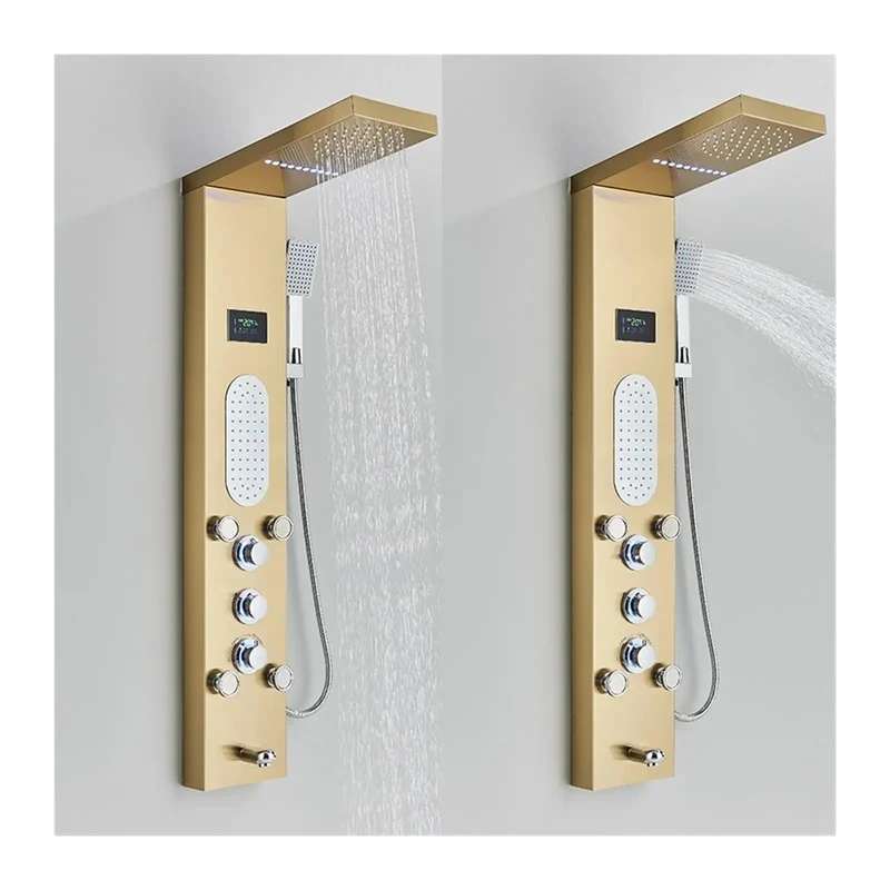Top Shelf Digital Shower Panel With Big Led Display Six In One Rainfall And Massage Jets Built Tough Stainless Steel Bathroom Shower Tower Solid Black
