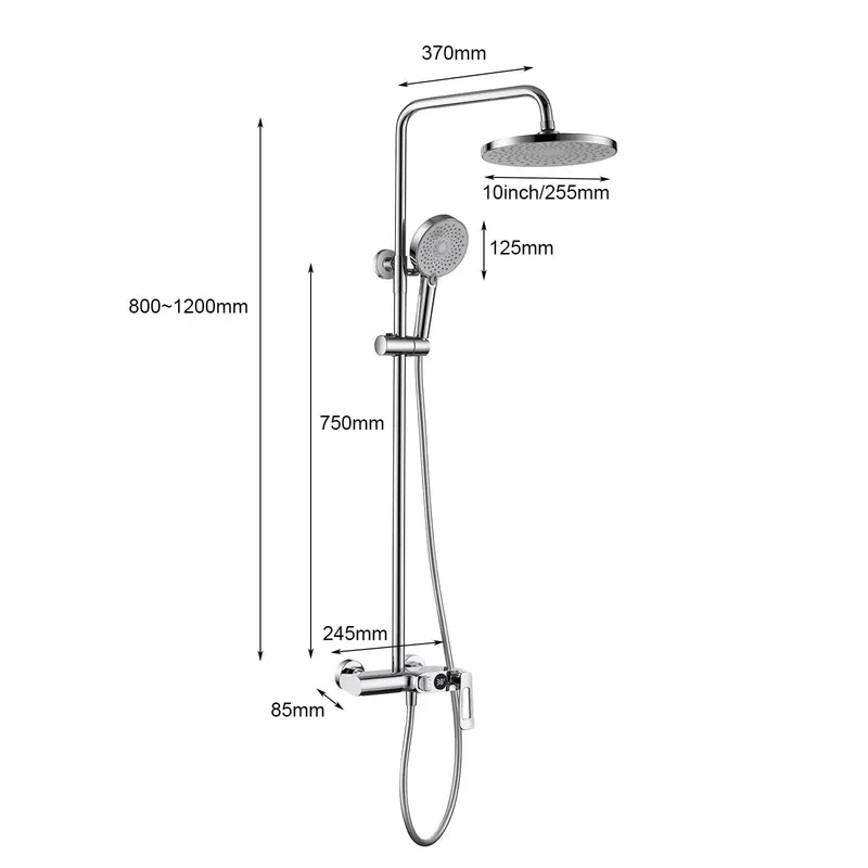 Top Shelf Modern Shower System Featuring A 10 Inch Round Rainhead, Led Digital Temp Display, Three Mode Handheld Sprayer, Waterfall Tub Spout, Slick Chrome Finish