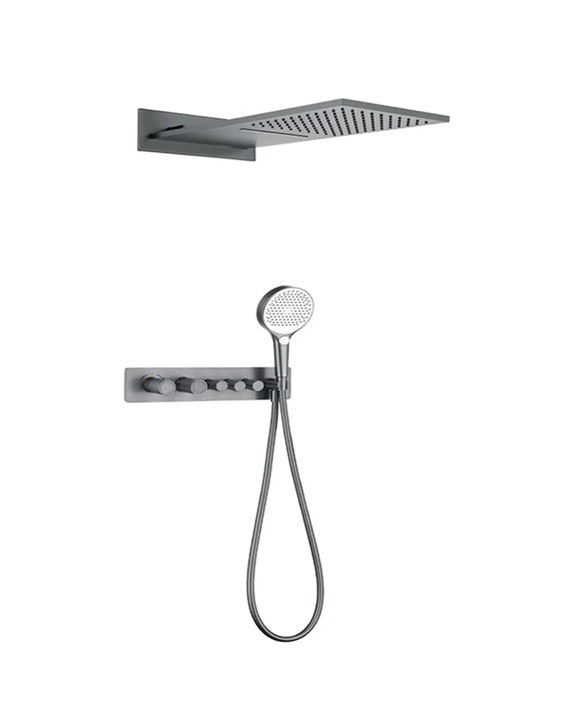 Top Shelf Digital Thermostatic Shower System Wall Mounted With Hella Durable Brass Core And Smooth Adjustable Stainless Arm And Handheld Spray In Fresh Gun Grey
