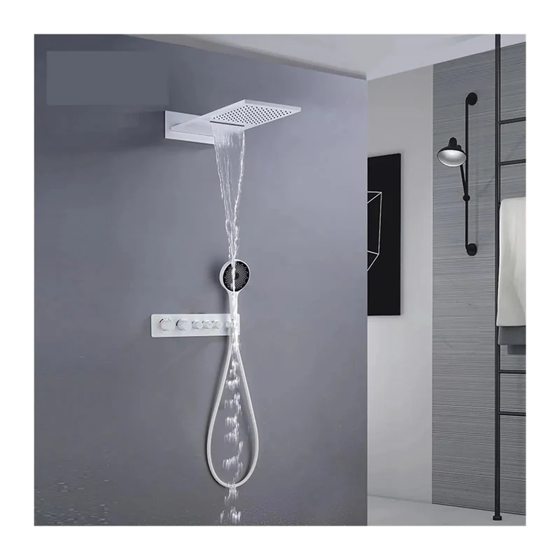 Top Shelf Digital Thermostatic Shower System Wall Mounted With Hella Durable Brass Core And Smooth Adjustable Stainless Arm And Handheld Spray In Fresh Gun Grey