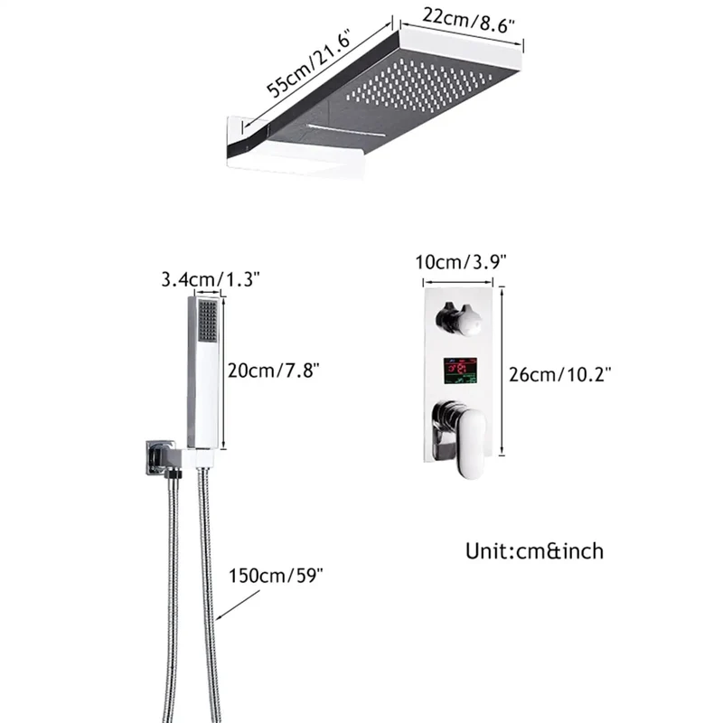 Upgrade Your Daily Grind With This Badass Black Digital Shower System Including Wall Mount Rain Head And Waterfall Spout Plus Rotate Hand Shower Body Where Led Display Shows Exact Temp And Shower Time So You Can Enjoy Pure Luxury Daily