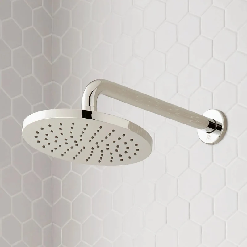 Sleek Brushed Nickel Shower System With Dead Smooth Single Handle Controls And Premium Fixed And Handheld Spray Heads Featuring Easy Clean Silicone Nozzles Tough Solid Brass Arm Plus Stretchy Flex Hose For A Tight Bath Upgrade