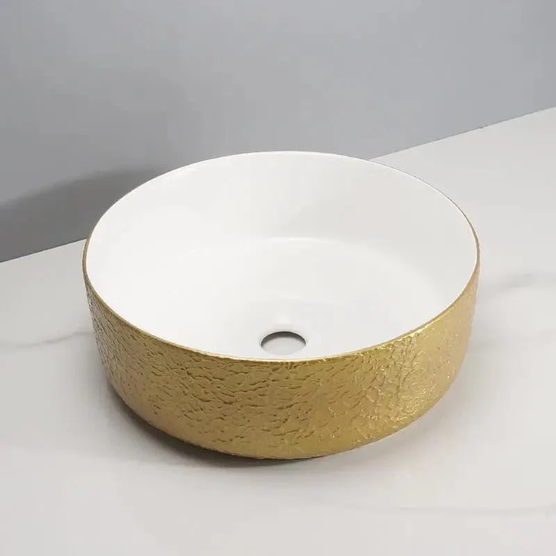 Golden Round Vessel Bathroom Sink Above Counter Retro Wash Basin Zero Hassle No Sweat Cleanup Rich Metallic Finish Rock Solid Ceramic Vanity Basin Quick Mount For Modern Home And Balcony Space