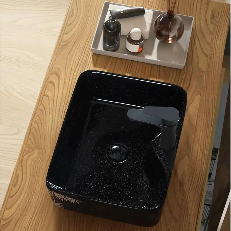 Chic Retro Ceramic Bathroom Sink Featuring Hand Carved Pattern Easy Clean Countertop Vessel Basin Non Yellowing Surface Ideal Bathroom Glow Up And Hassle Free Daily Cleaning For Stylish Household Setup