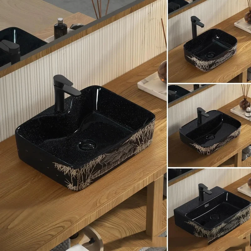 Chic Retro Ceramic Bathroom Sink Featuring Hand Carved Pattern Easy Clean Countertop Vessel Basin Non Yellowing Surface Ideal Bathroom Glow Up And Hassle Free Daily Cleaning For Stylish Household Setup