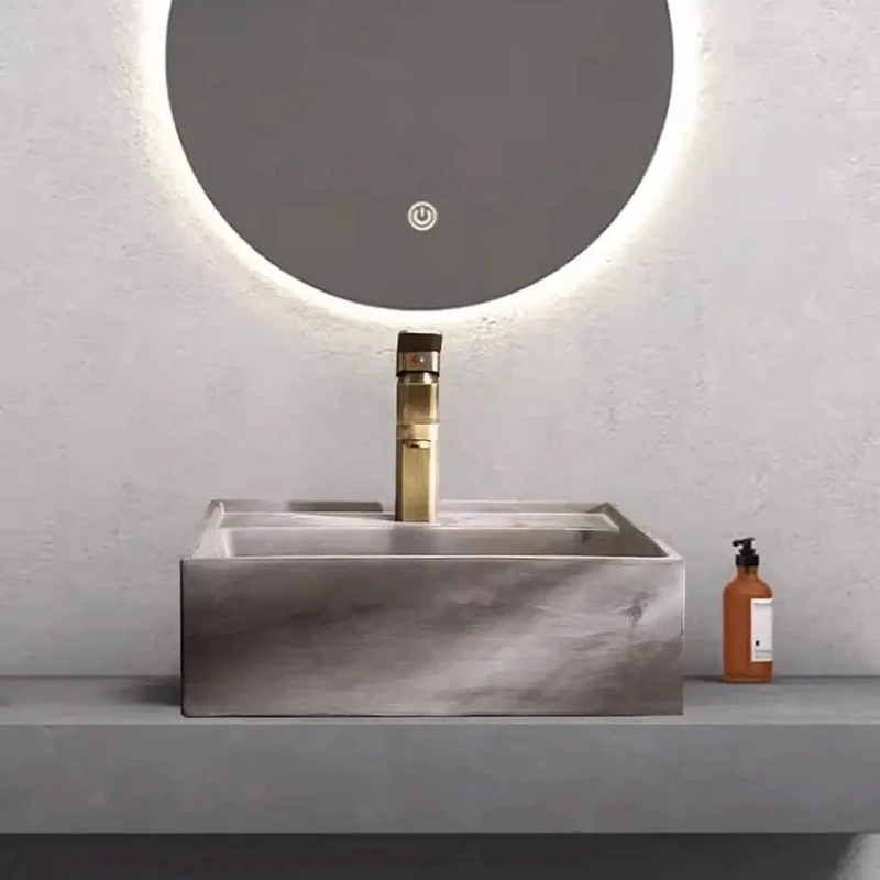 Top Shelf Concrete Vessel Sink For Compact Bathrooms And Tight Micro Apt Layouts Above Counter Wash Basin Single Bowl Container Sink Clean Chic Urban Space Saver Game Changer