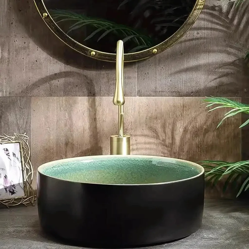 Big Time Ceramic Vessel Sink For Above Counter Bathroom Upgrade Retro Design Wash Basin Perfect Small Apartment Balcony Fixtures Smooth Glaze Finish Hassle Free Install Household Basin Total Game Changer