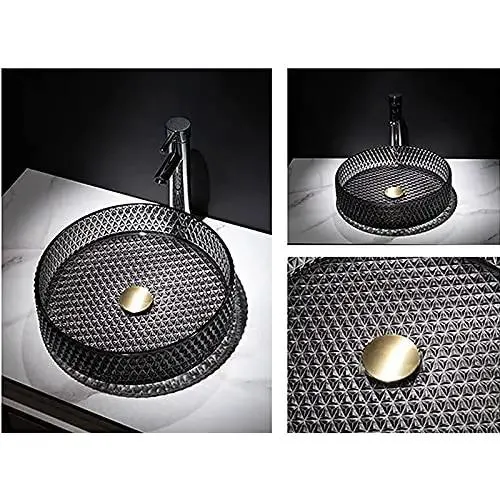 Top Shelf Black Tempered Glass Vessel Sink For Sleek Bathroom Vanity And Home Bar Countertop Wash Basin Includes Quick Setup Slick Finish Heavy Duty Build For Everyday Reliability