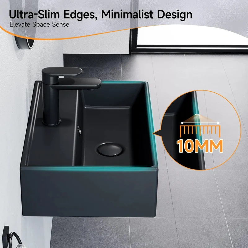 Badass Black Bathroom Wash Basin 45Cm Modern Countertop And Wall Mounted Sink Game Changer For Your Daily Grind Sleek Design That Slays Every Time Heavy Duty Ceramic Construction Ensures No Stress Installing Is A Total Home Flex