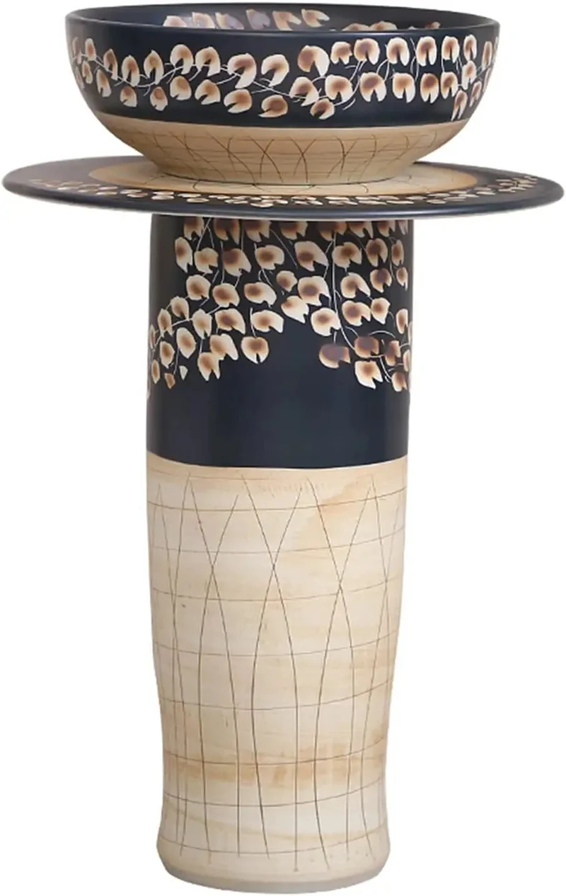 Slick Retro Industrial Style Pedestal Sink With Solid Heavy Duty Porcelain Basin And Dope Hand Carved Features For Compact Vanities And Top Shelf Decor