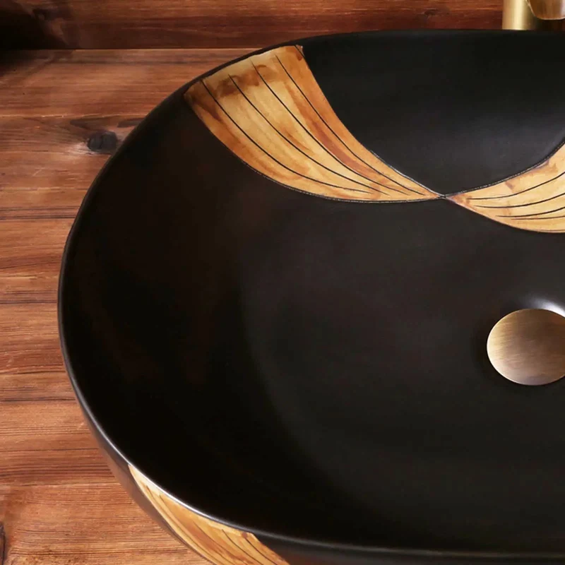Hand Carved Ceramic Vessel Sink Black Countertop Basin Brings Killer Style To Bathrooms And Bars This Retro Artistic Washbasin Offers Heightened Antisplash Rim For Stress Free Washing And Big Time Elegance Measuring 59By40Cm