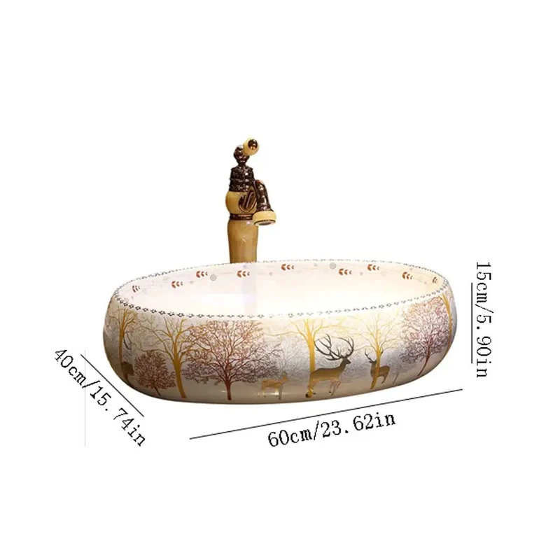 Durable Ceramic Forest Art Vessel Sink Dropping Major Vibes In Any Bathroom Or Bar Vanity Nordic Washbasin With Faucet Features Slick Finish For Easy Wiping And Low Water Absorption Making Routine A Total Breeze While Boosting Your Home Decor Game