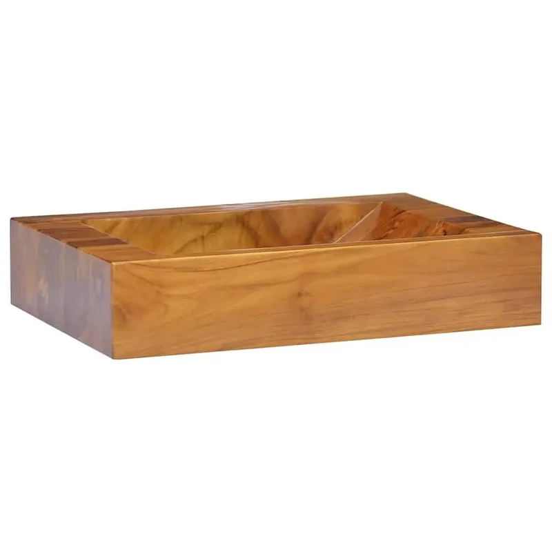 Heavy Duty Kiln Dried Teak Hardwood Vessel Sink For Bathroom Counter Top Basin With Sleek Water Resistant Finish Smooth As Silky Fine Sanded Grain Surface Design For Daily Use Vanities