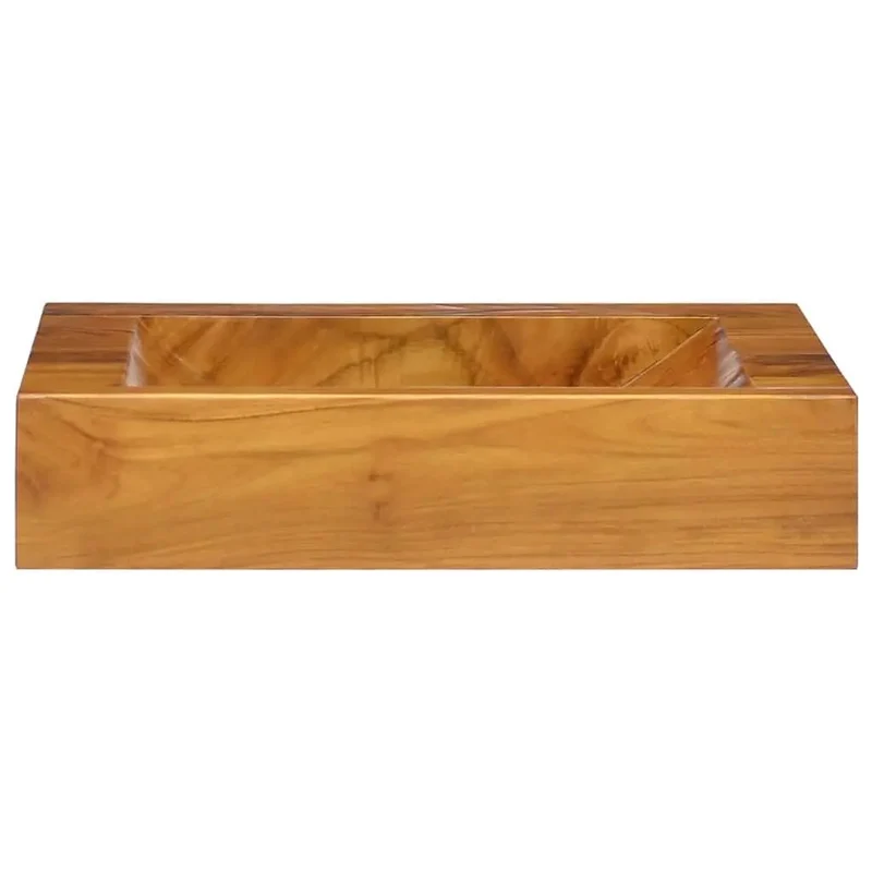 Heavy Duty Kiln Dried Teak Hardwood Vessel Sink For Bathroom Counter Top Basin With Sleek Water Resistant Finish Smooth As Silky Fine Sanded Grain Surface Design For Daily Use Vanities