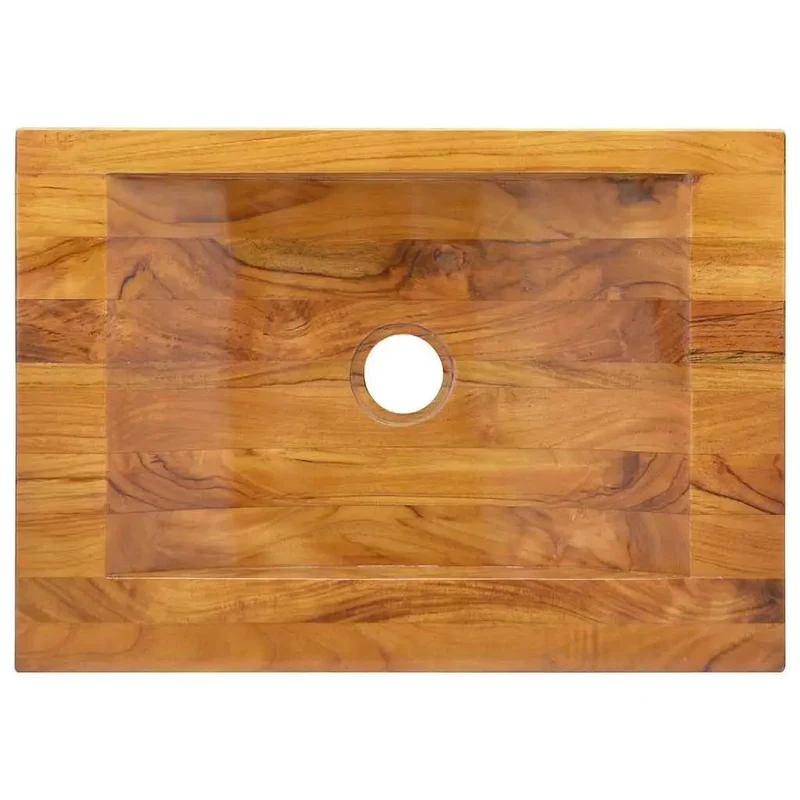 Heavy Duty Kiln Dried Teak Hardwood Vessel Sink For Bathroom Counter Top Basin With Sleek Water Resistant Finish Smooth As Silky Fine Sanded Grain Surface Design For Daily Use Vanities