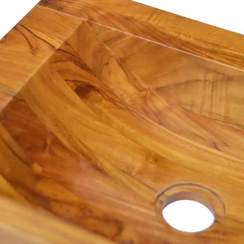 Heavy Duty Kiln Dried Teak Hardwood Vessel Sink For Bathroom Counter Top Basin With Sleek Water Resistant Finish Smooth As Silky Fine Sanded Grain Surface Design For Daily Use Vanities