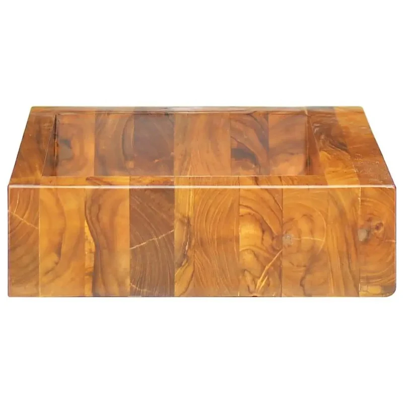 Heavy Duty Kiln Dried Teak Hardwood Vessel Sink For Bathroom Counter Top Basin With Sleek Water Resistant Finish Smooth As Silky Fine Sanded Grain Surface Design For Daily Use Vanities