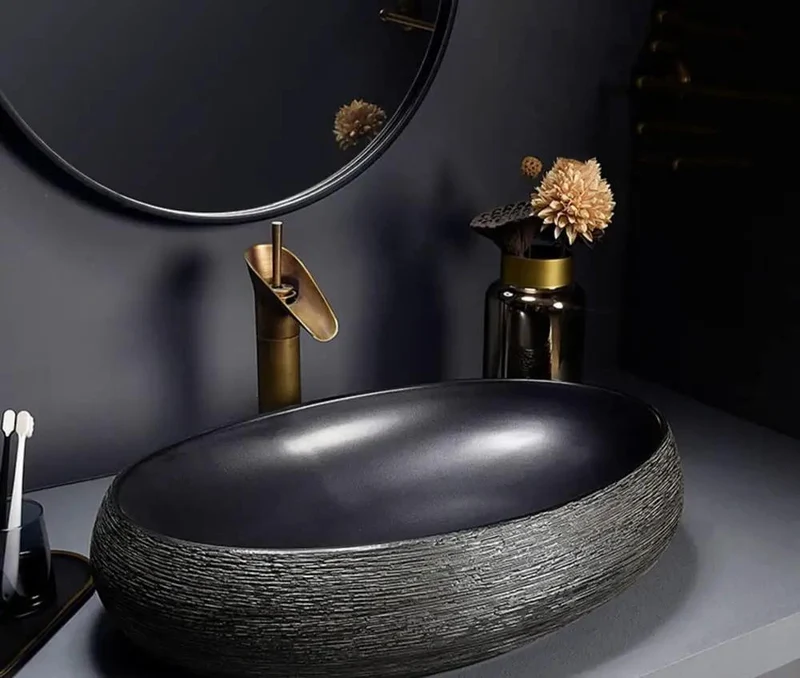 Sick Black Ceramic Vessel Sink and Faucet Combo with Tilt Up Countertop Basin and Rounded Safe Corners High Temperature Fired Construction Delivers a Clean Minimalist Look for Your Bathroom Reno Get That Hotel Guest Comfort Level Today